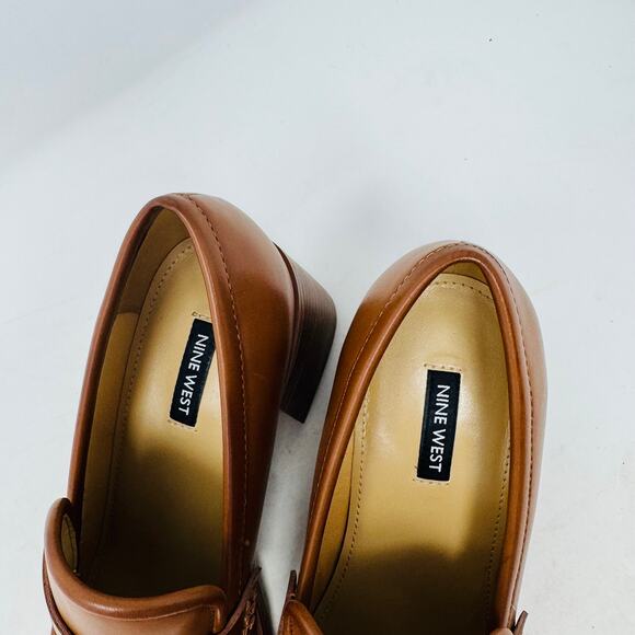 Vintage Nine West Brown Leather Block Heel Loafers Size 8.5 Preppy 90s aesthetic - Picture 2 of 12